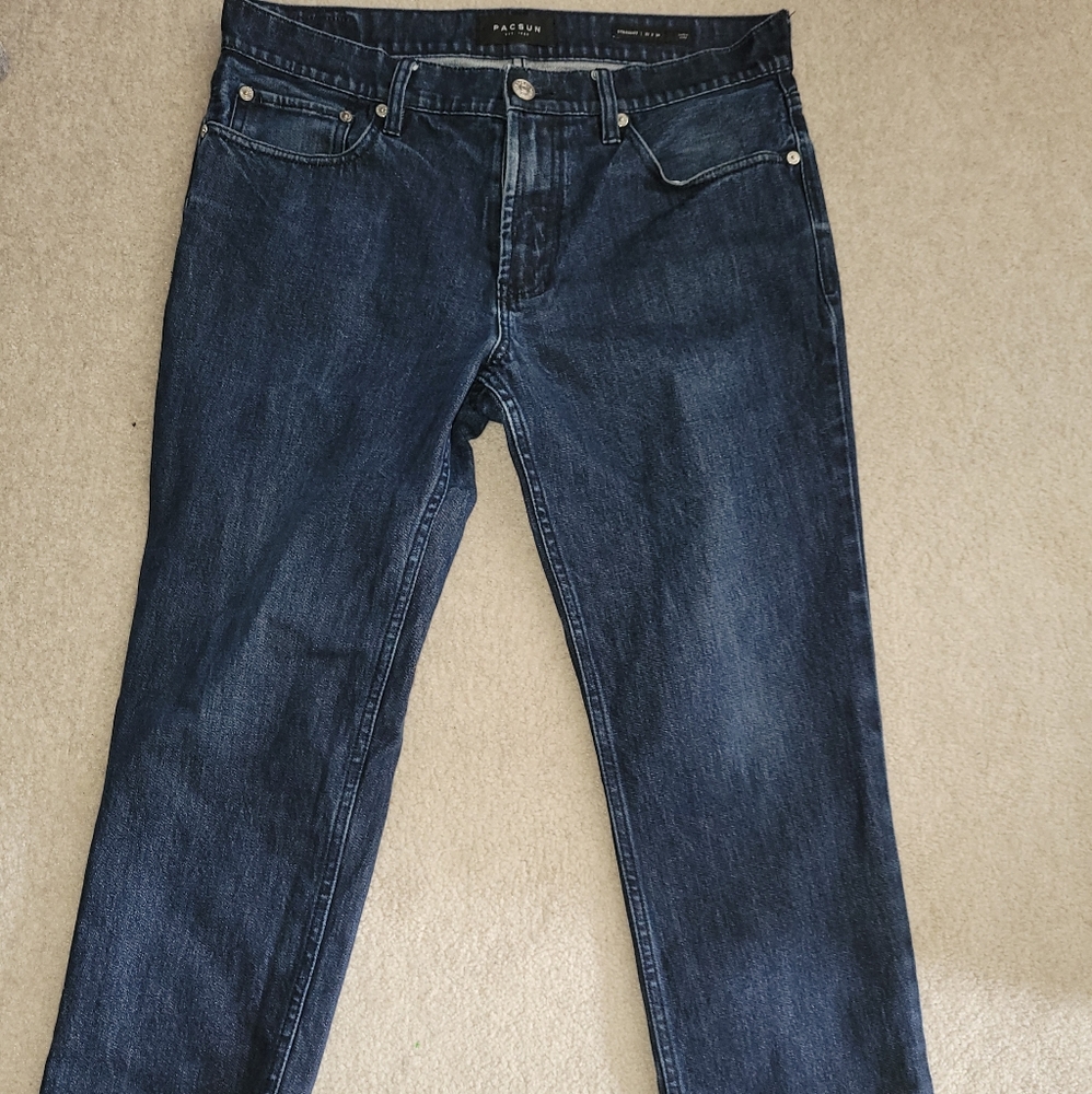 Pacsun Mens Straight Leg Fit Blue Jeans Dark Wash
